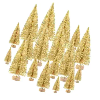 48vnt Kalėdų eglutė Xmas pušys Dekoratyvinės stalinių medžių miniatiūros su medžio pagrindu šventiniam vakarėliui