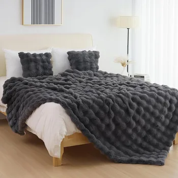 Dirbtinė triušio kailio karaliaus antklodė lovai, storos ir šiltos lovos antklodės žiemai, minkštos, jaukios, pūkuotos dekoratyvinės antklodės, 108