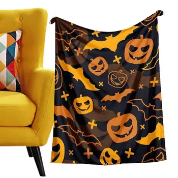 Mesti antklodę Helovino juosmens antklodė su moliūgų šikšnosparnio raštu Dvipusė sutirštinta vilna jauki ir šilta pagalvėlė kėdės sofai