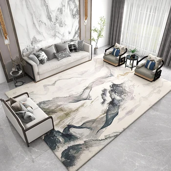 Svetainės kilimas Kinų rašalo tapyba Abstraktus miegamojo kilimas Namų dekoravimas Retro modernus minimalizmas Menas Trumpas pūkų kilimėlis 러그